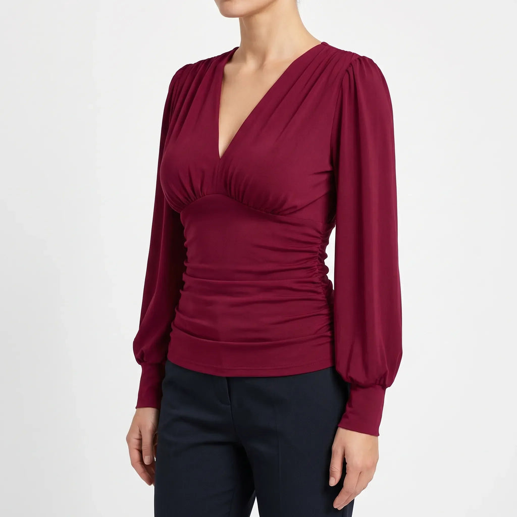 Ruched Waist Wrap Blouse