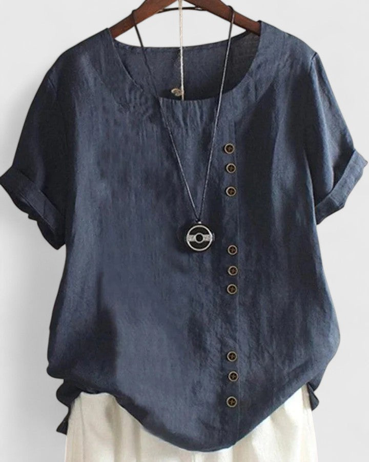 Women's Comfortable Short Sleeve Blouse - Dark Blue
