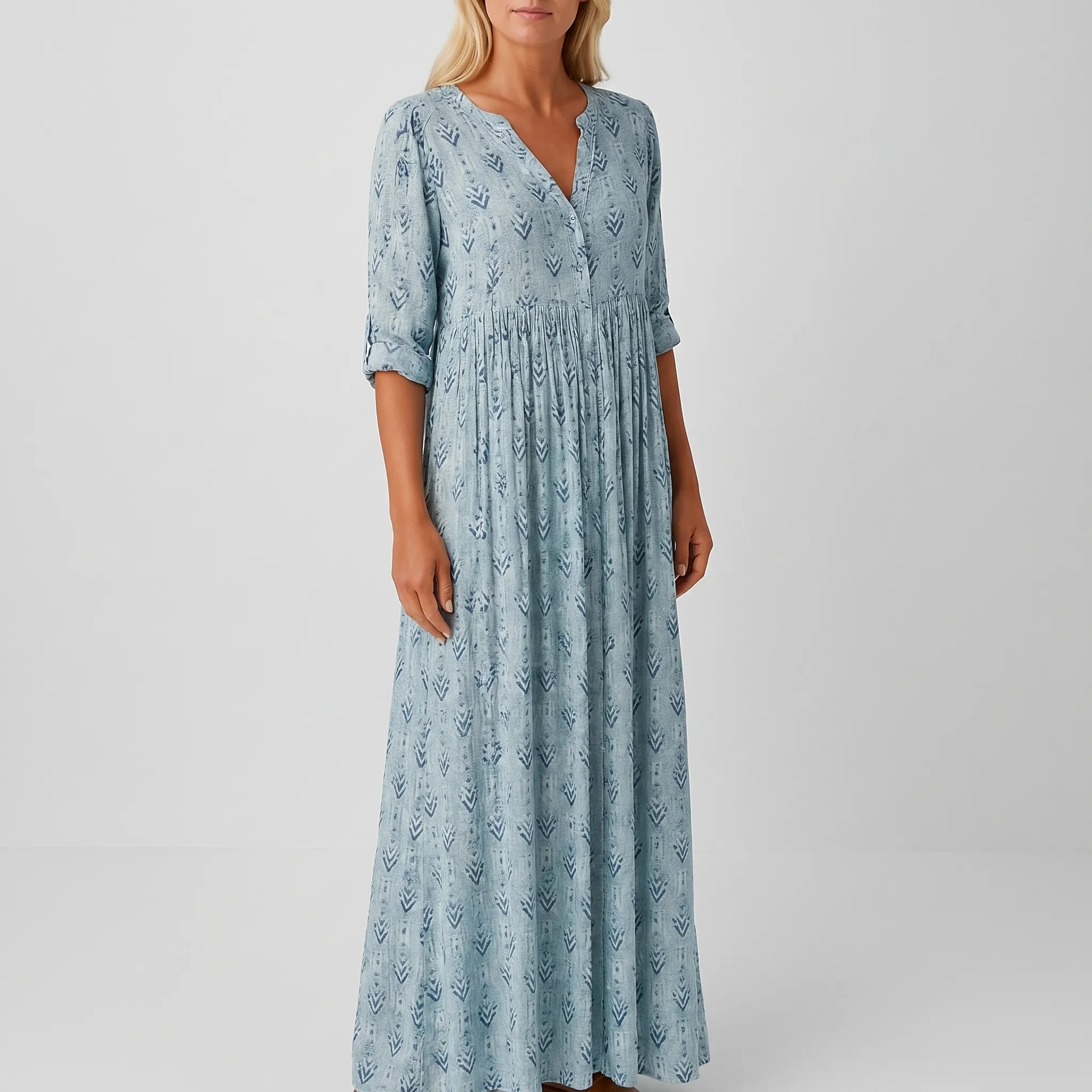 Women's Printed Maxi Dress - Boho Long Sleeve for Summer