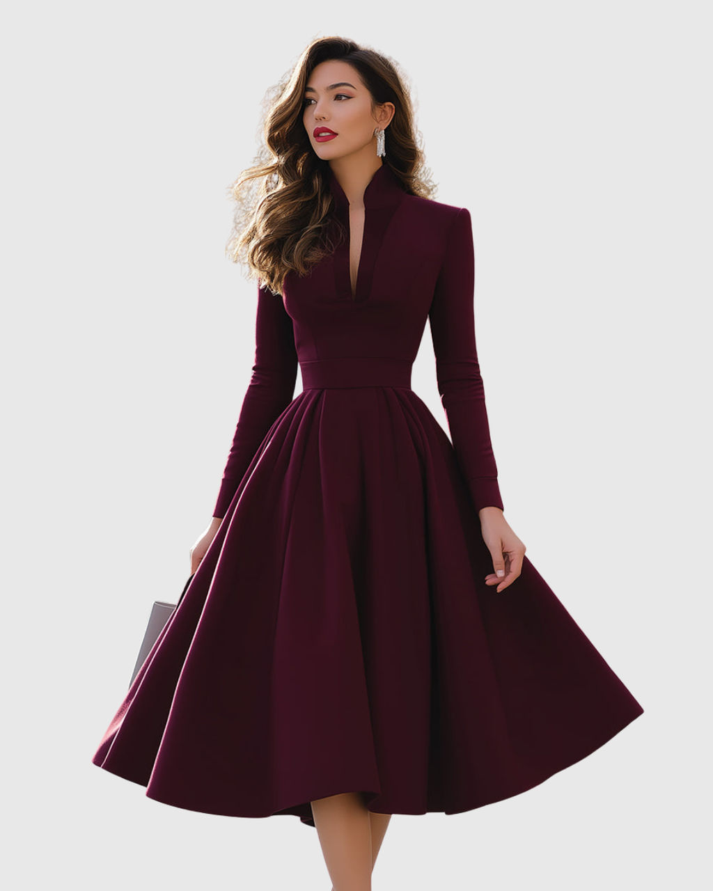 Women's Elegant V-Neck Midi Dress