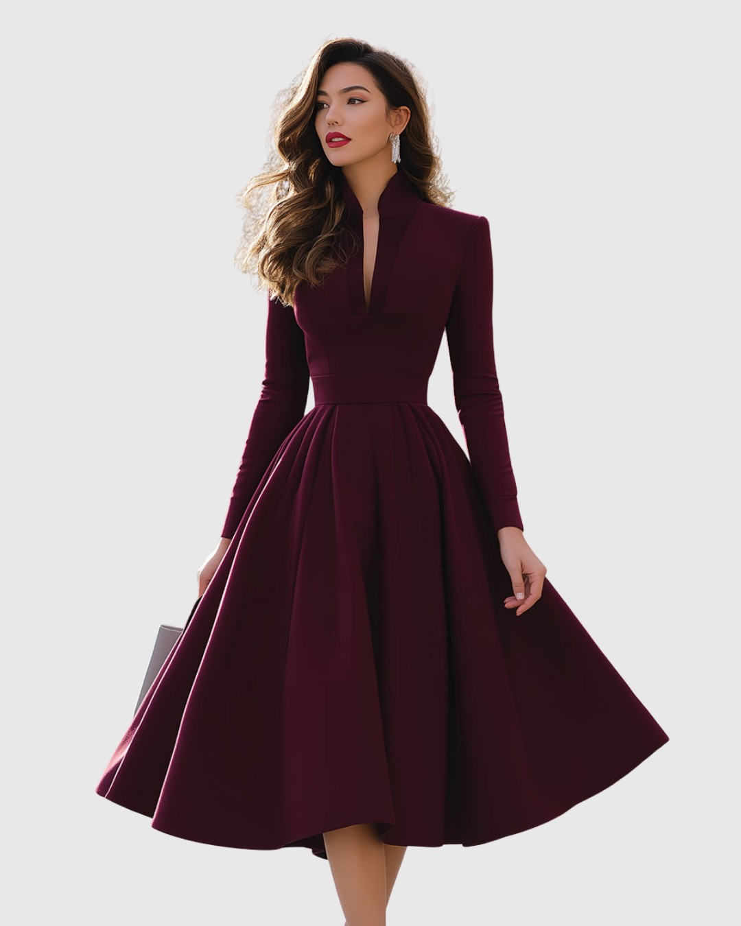 Women's Elegant V-Neck Midi Dress