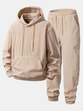 Men's Wide-Ribbed Corduroy Hoodie and Jogger Tracksuit - Beige