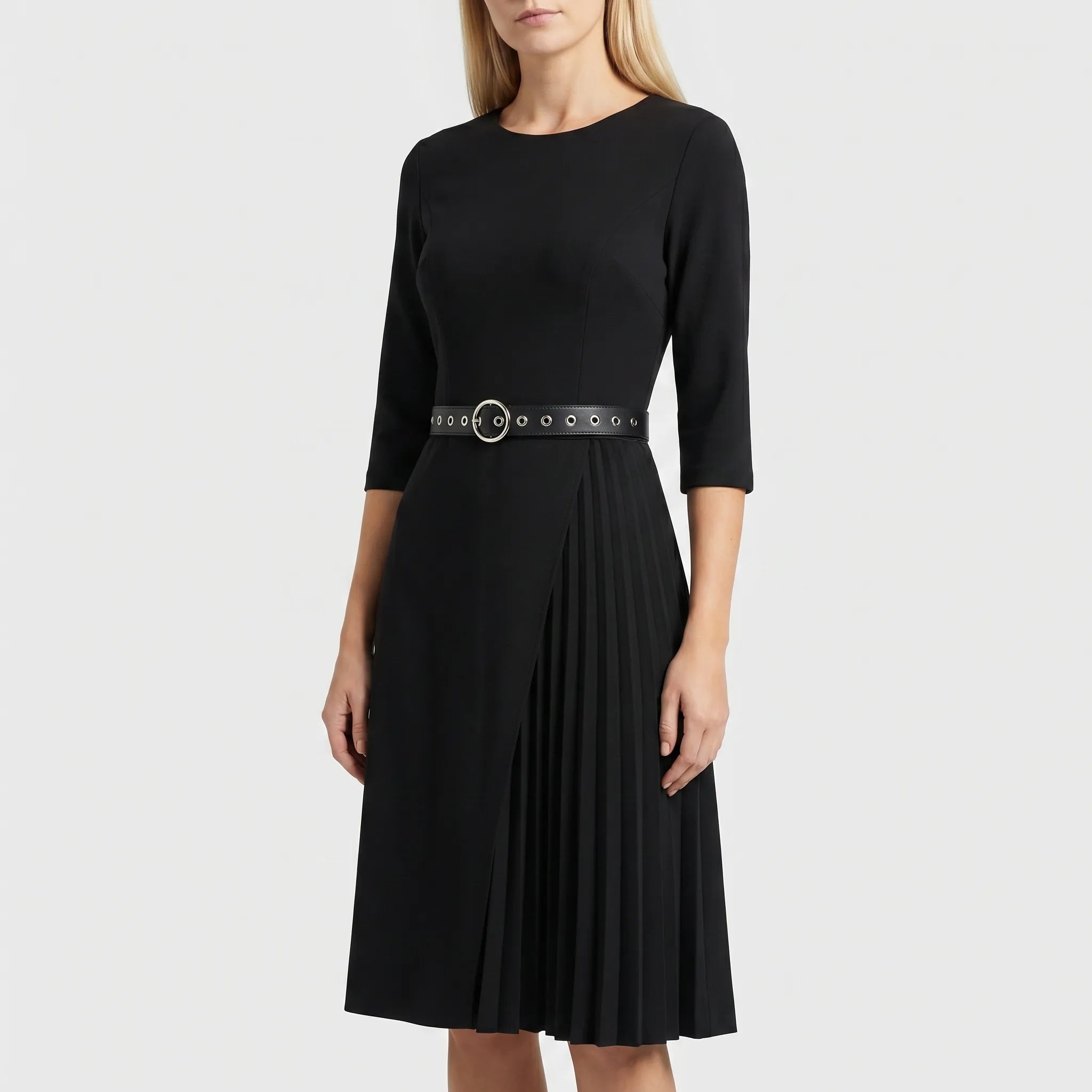 Belted Pleated Midi Dress