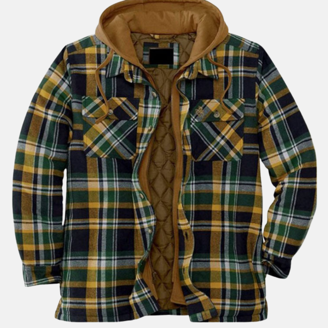 Men's Quilted Hooded Overshirt Jacket - Green