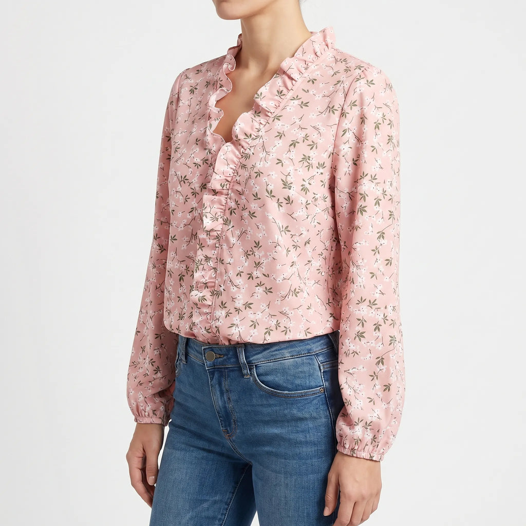 Ruffle V Neck Blouse