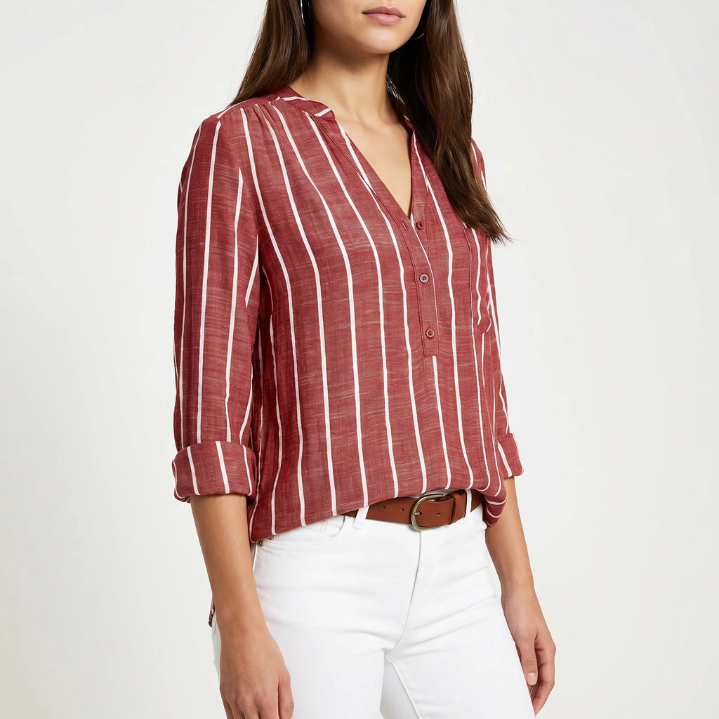 Striped V Neck Blouse