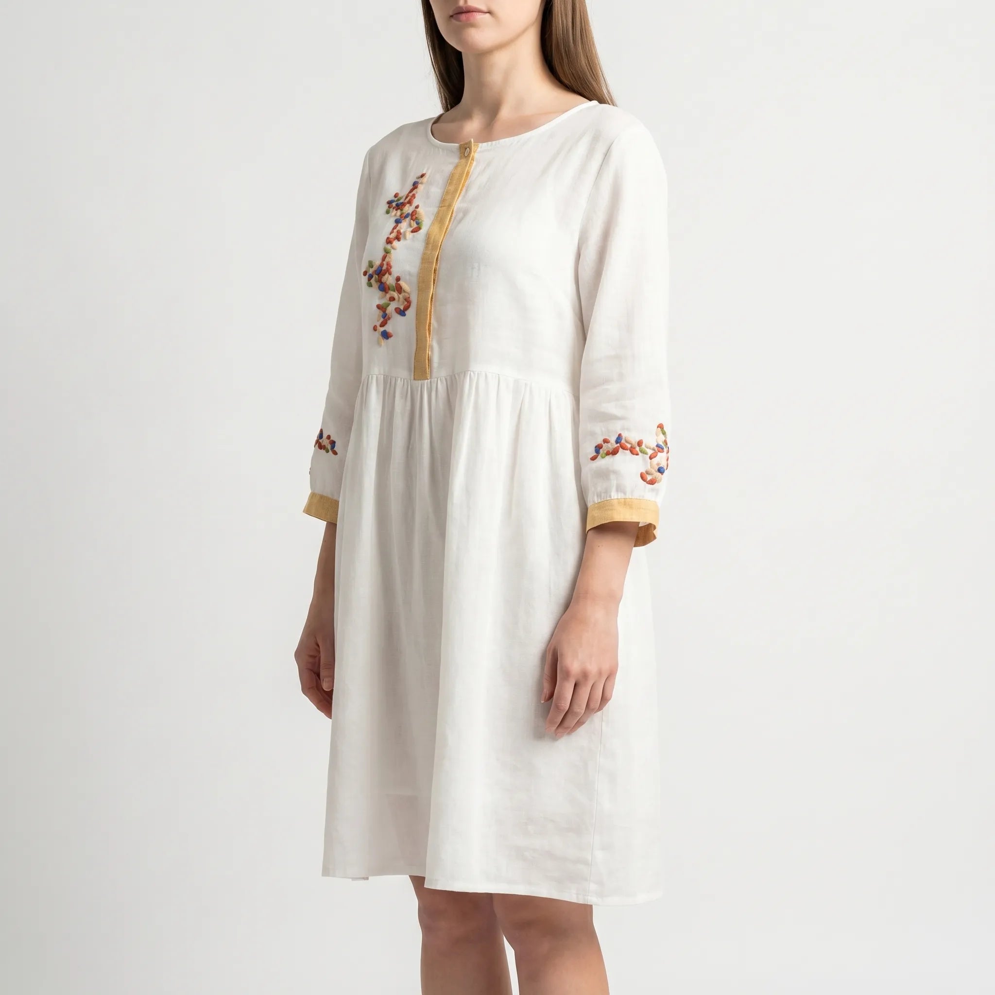 Women's Embroidered Boho Midi Dress - Casual Summer Sundress