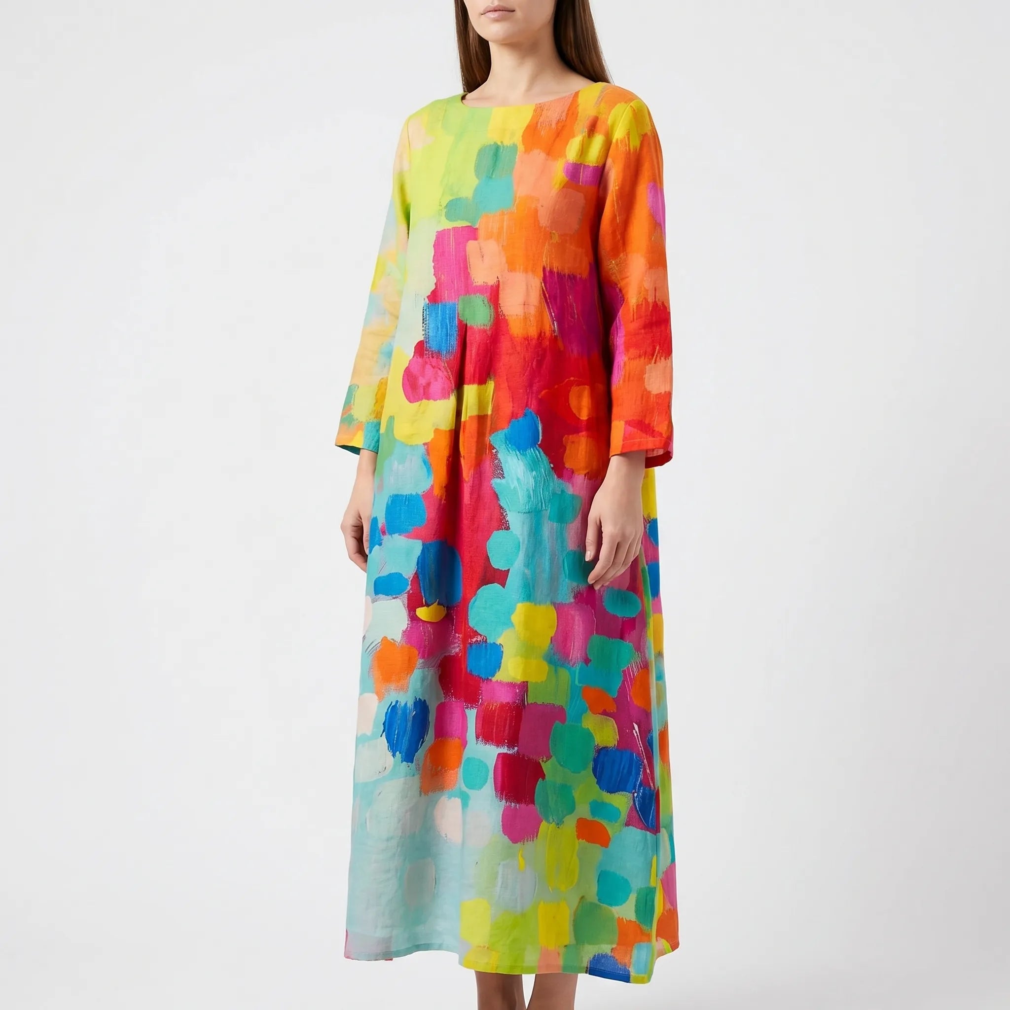Women's Abstract Print Maxi Dress - Casual Loose Sundress