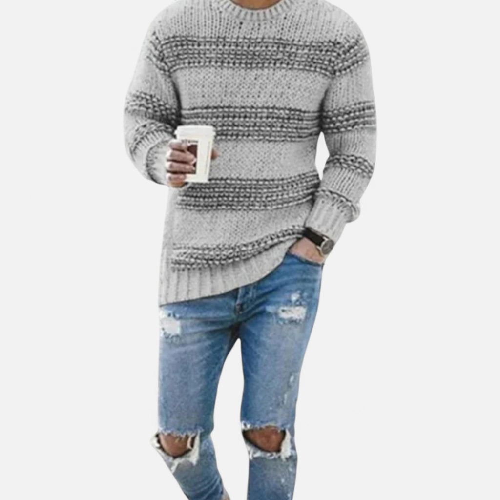 Men's Crew Neck Mid-Weight Winter Pullover Sweater - Gray
