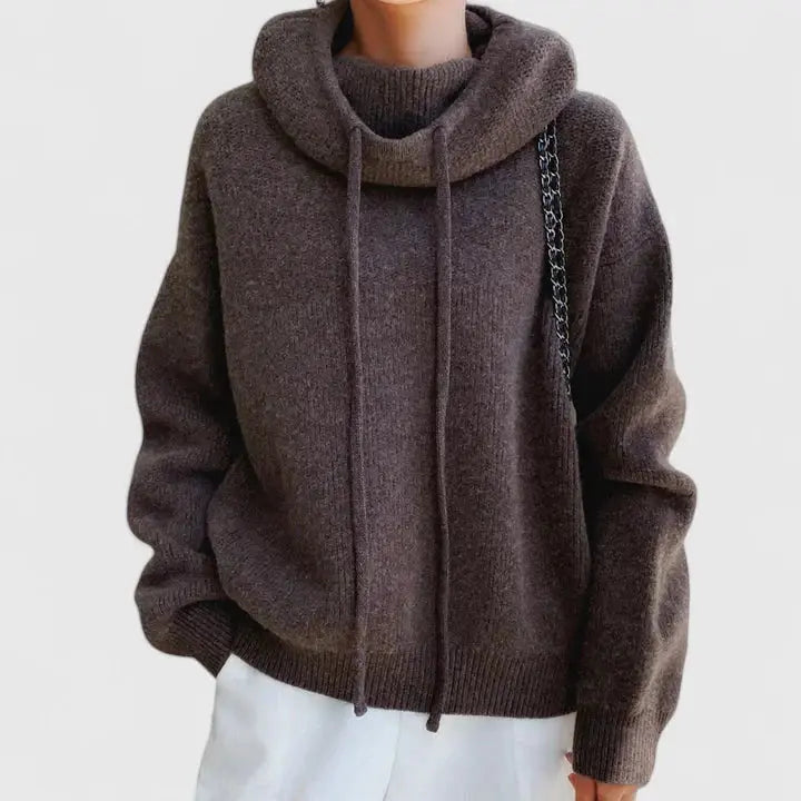 Women's Oversized Ribbed Knit Hoodie - Brown