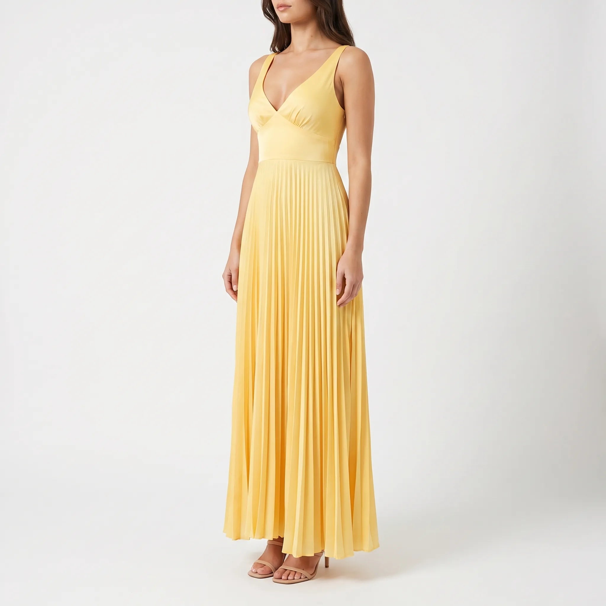 V-Neck Pleated Maxi Dress
