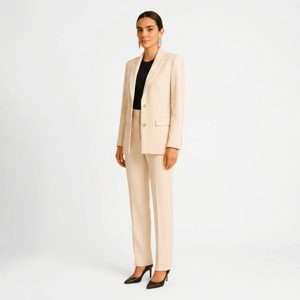 Women's Tailored Blazer and Pleated Pants 2 Piece Suit Set
