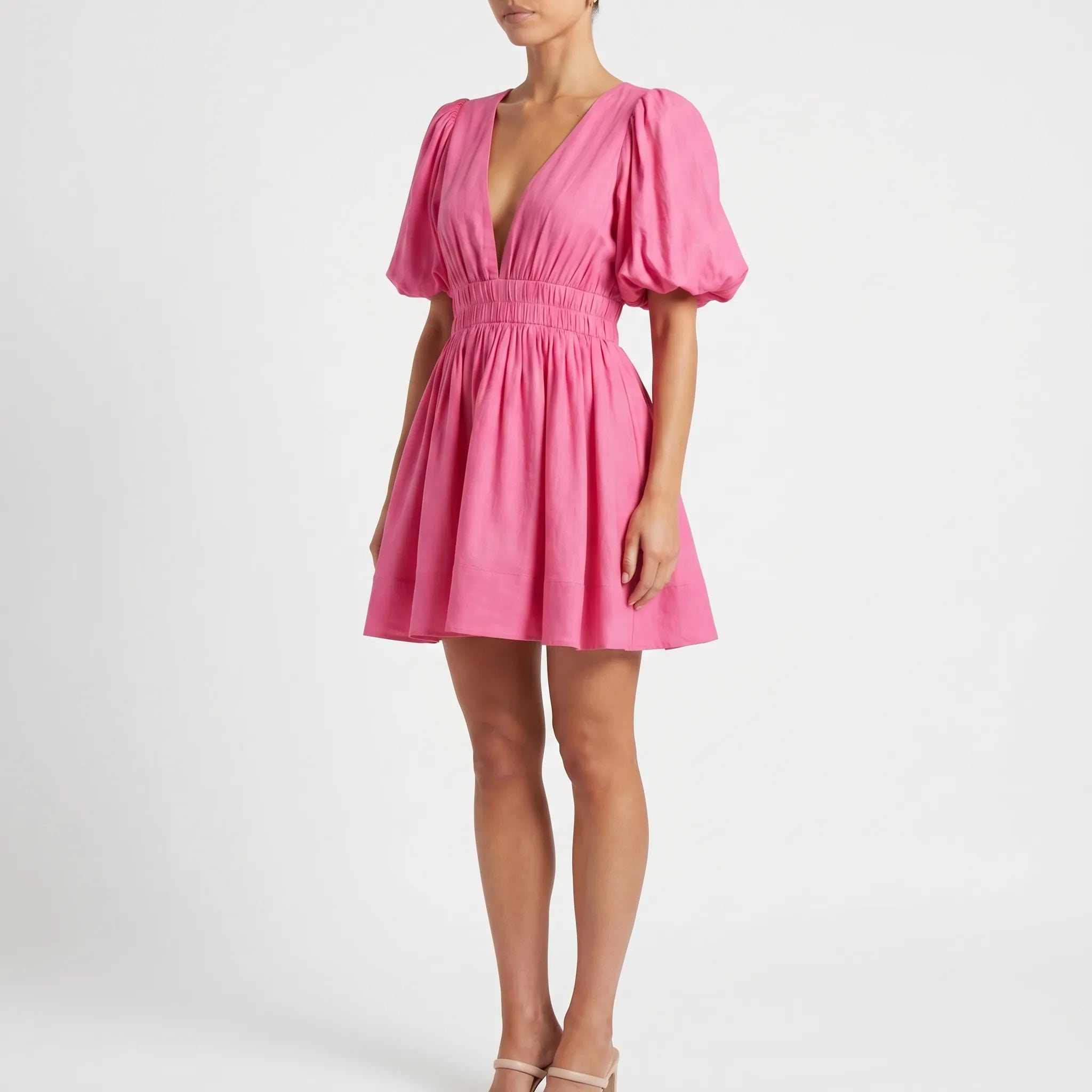 Puff Sleeve V-Neck Mini Dress