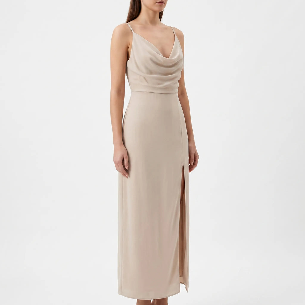 Cowl Neck High-Slit Maxi Dress