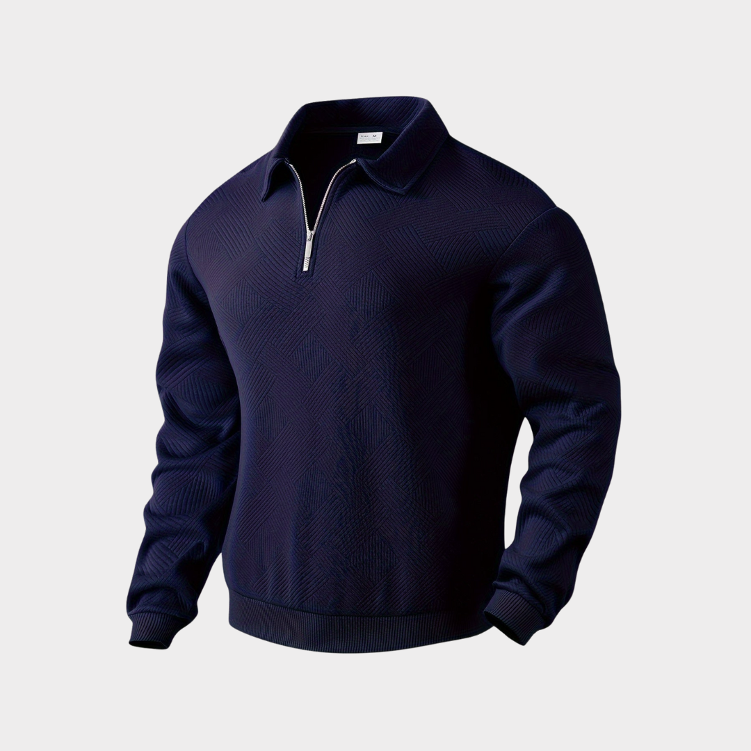 Men's Textured Half-Zip Sweatshirt - Navy Blue