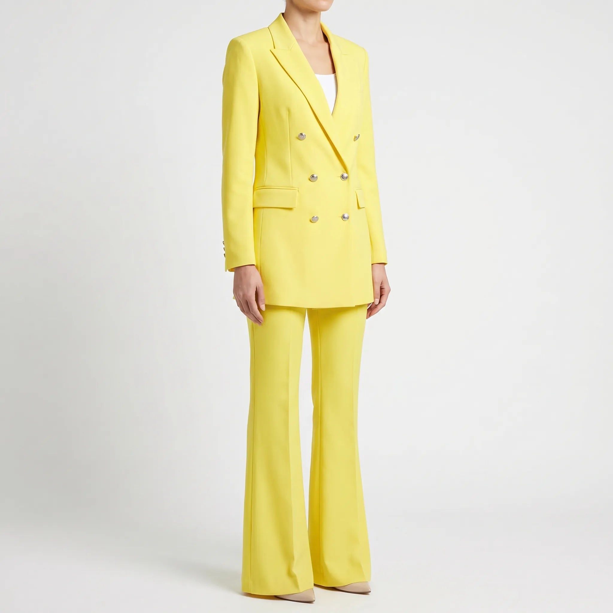 Women's Double Breasted Blazer and Flare Pants 2 Piece Suit Set