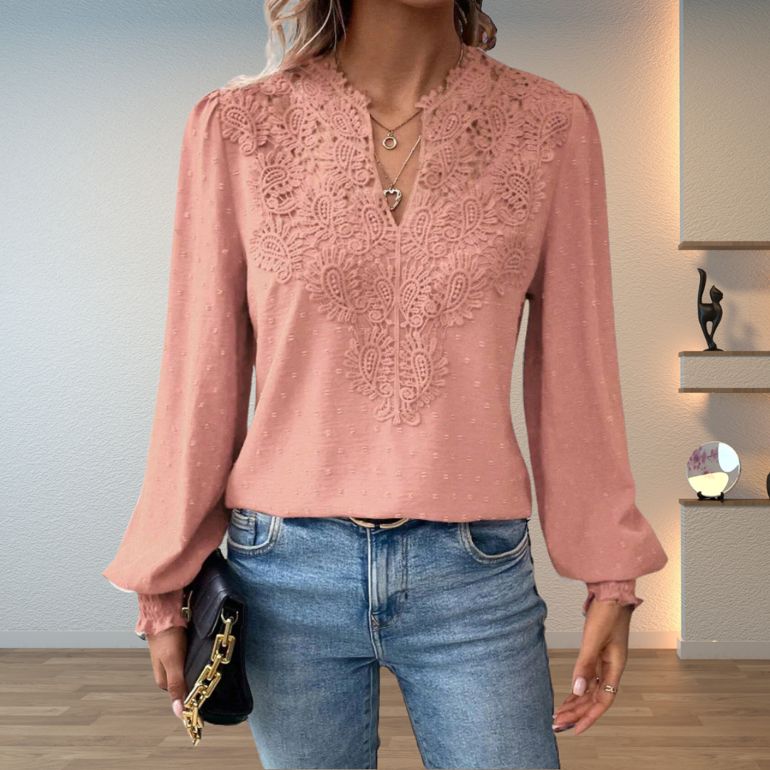 Women's Textured V-Neck Blouse - Pink