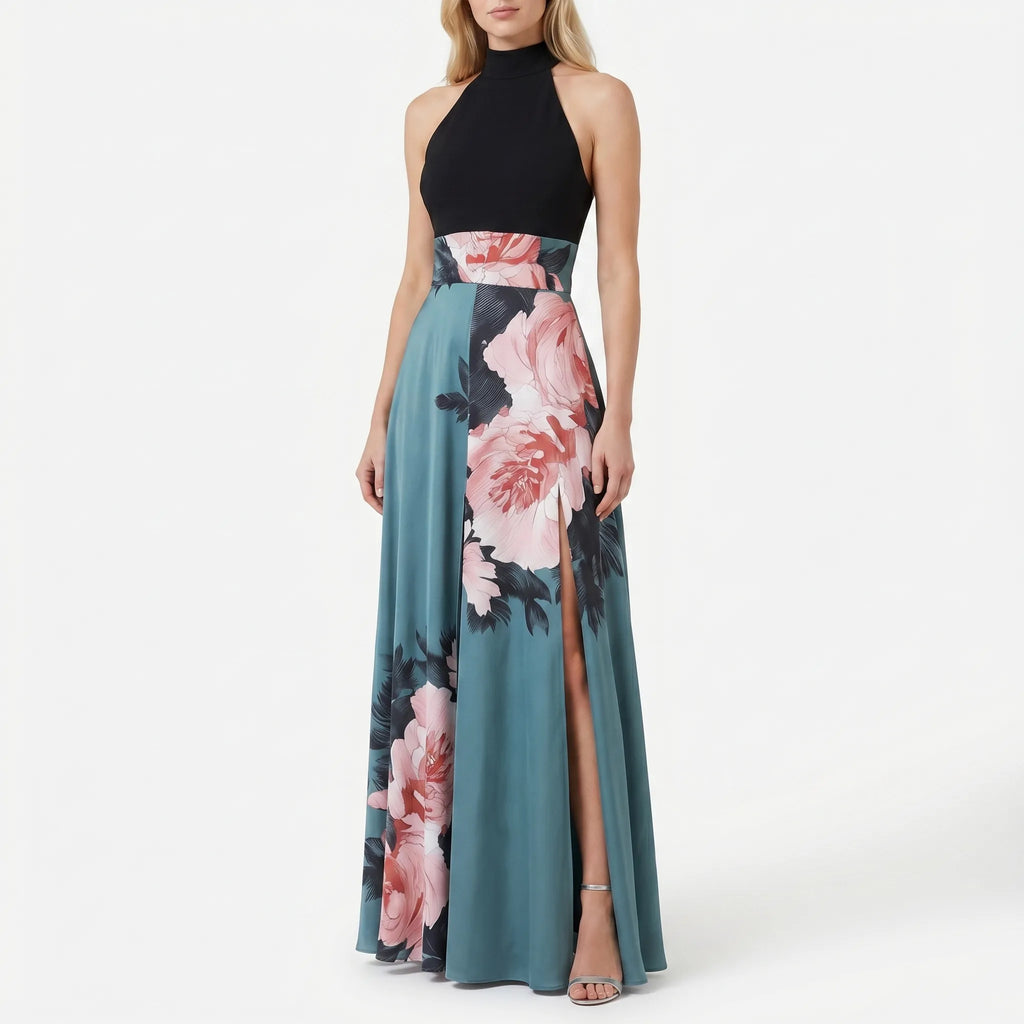 Floral Halter Maxi Dress with Slit