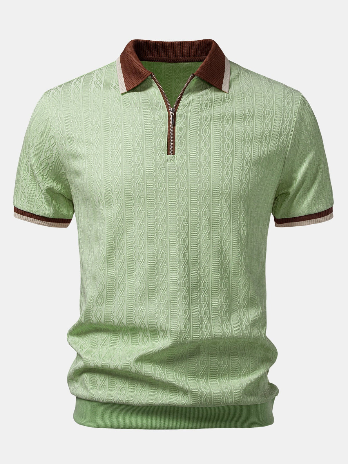 Men's Textured Knit Quarter Zip Polo - Light Green