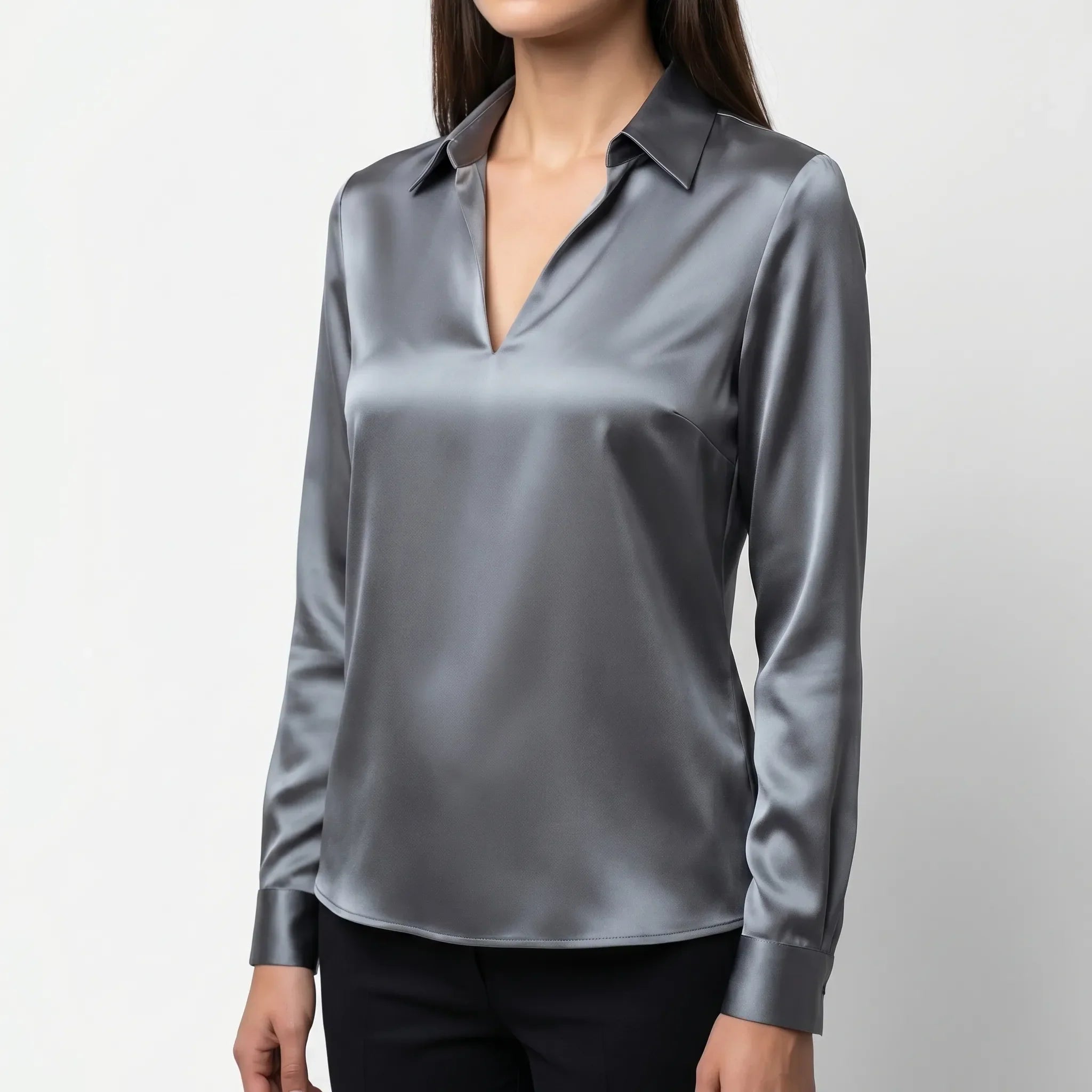 Satin V Neck Blouse