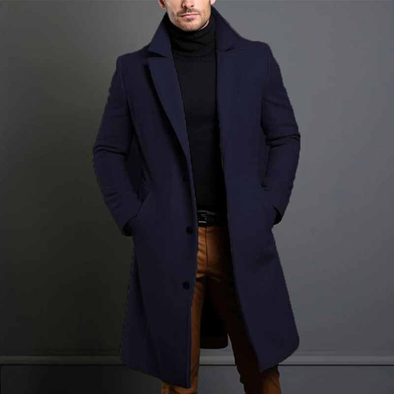 Men's Wool Longline Notched Lapel Overcoat