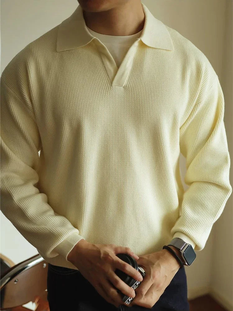 Men's Polo Collar Long Sleeve Knit Sweater