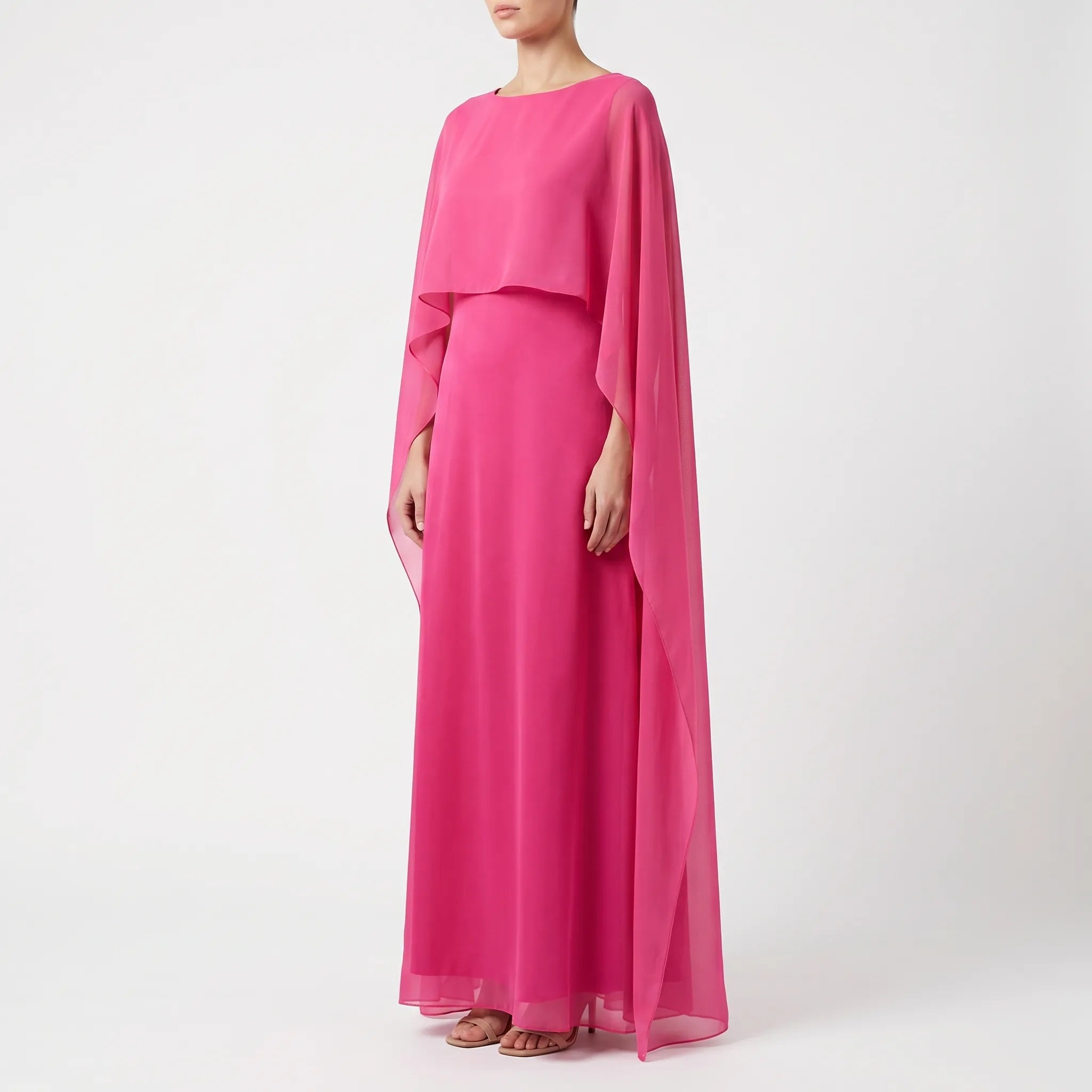 Women's Cape Maxi Dress - Elegant Flowing for Wedding Guest