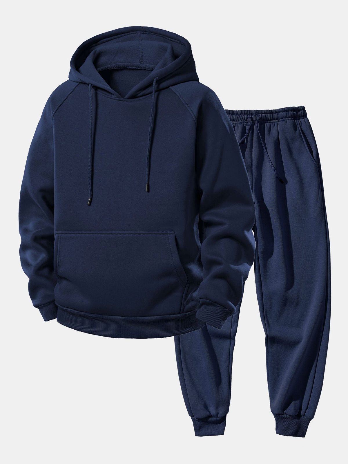 Men's Drawstring Hood Raglan Tracksuit with Joggers - Navy Blue