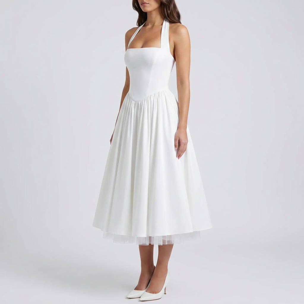 Fit and Flare Halter Midi Dress