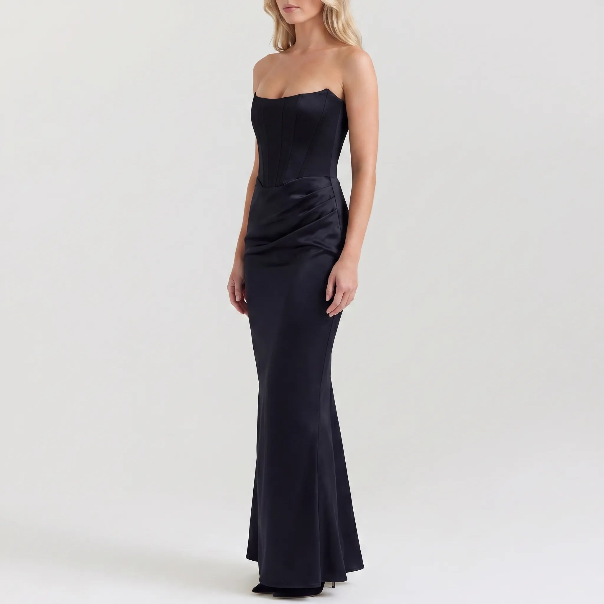 Draped Strapless Maxi Dress