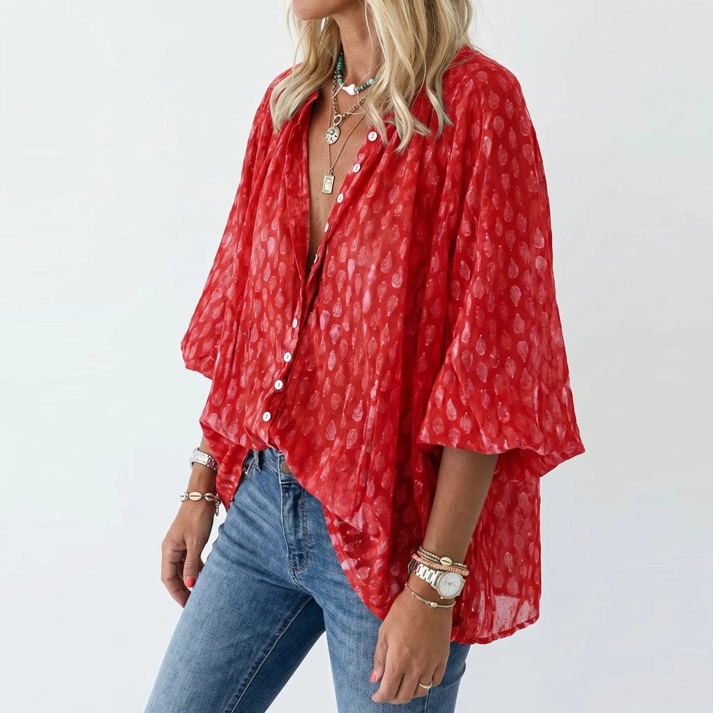 Printed Button Down Blouse