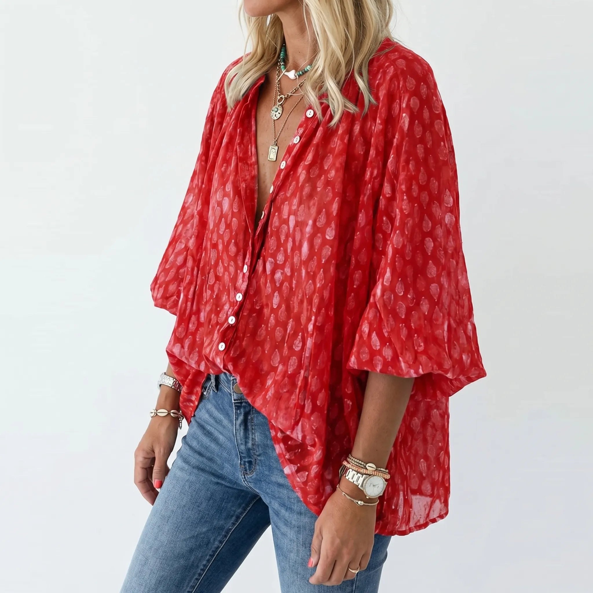 Printed Button Down Blouse