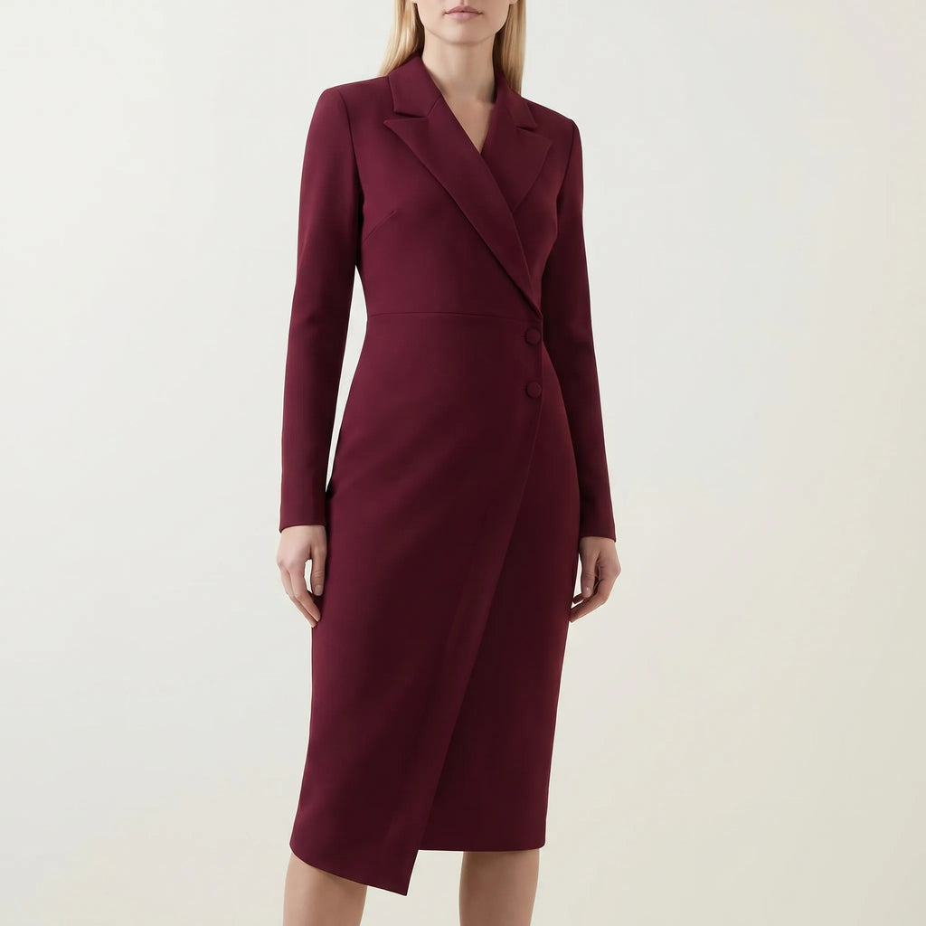 Long Sleeve Wrap Midi Dress