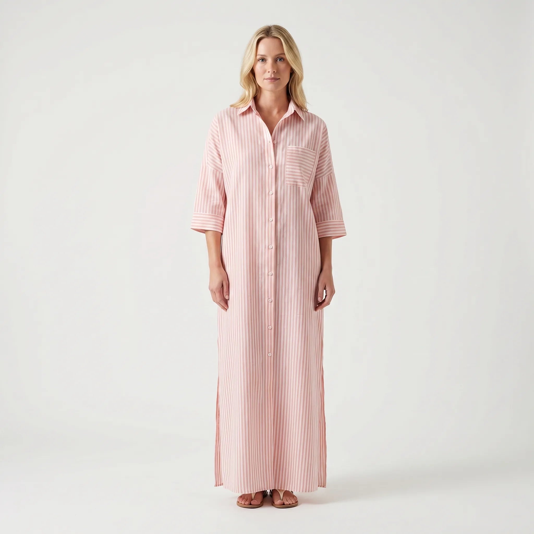 Women's Striped Shirt Dress - Maxi Button Down for Summer