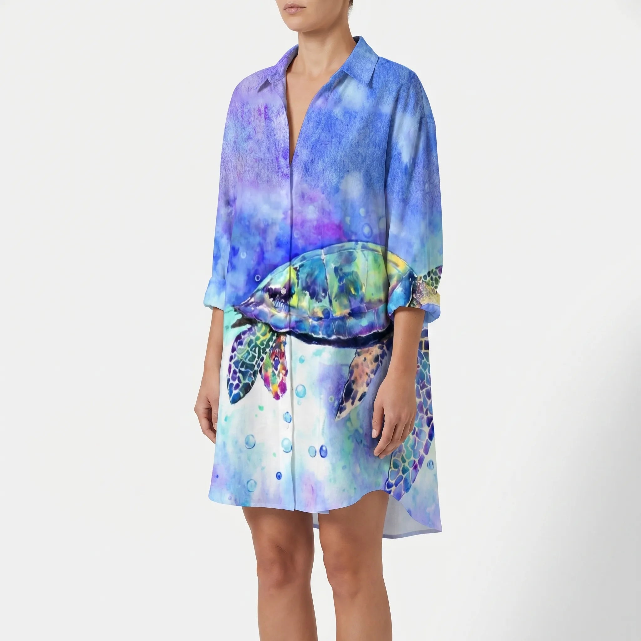 Printed Button-Front Shirt Dress