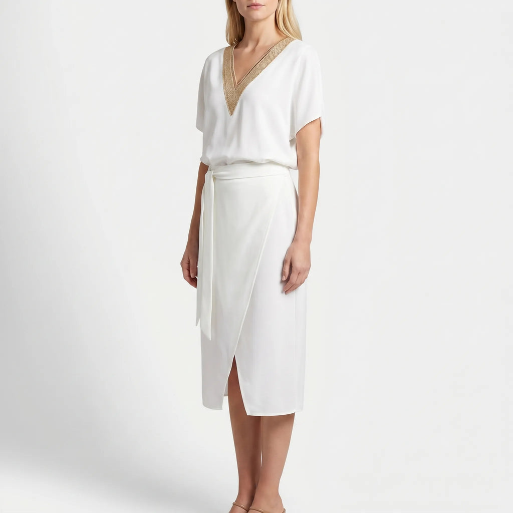 V-Neck Wrap Midi Dress