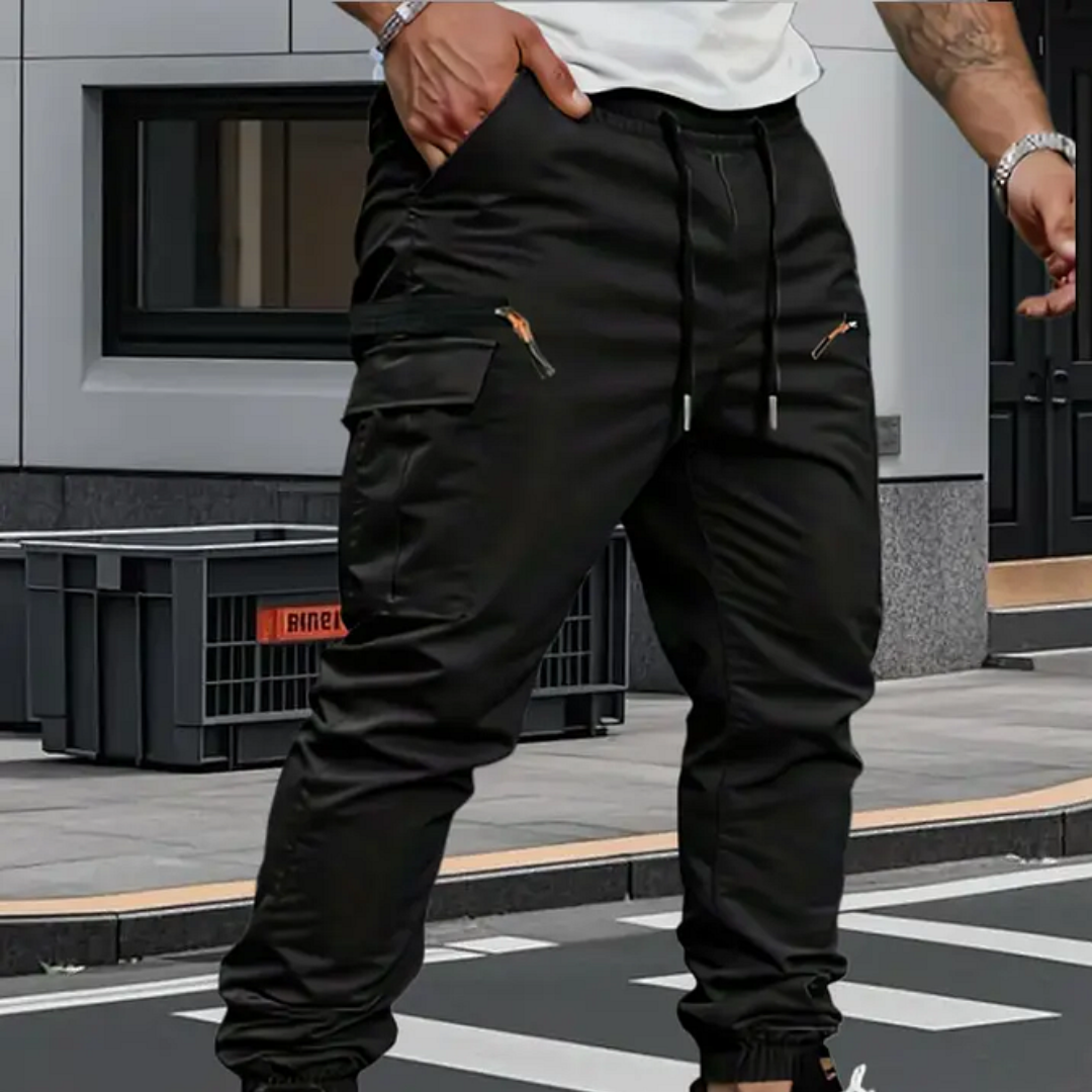 Men's Drawstring Tapered Cargo Pants with Elastic Cuffs