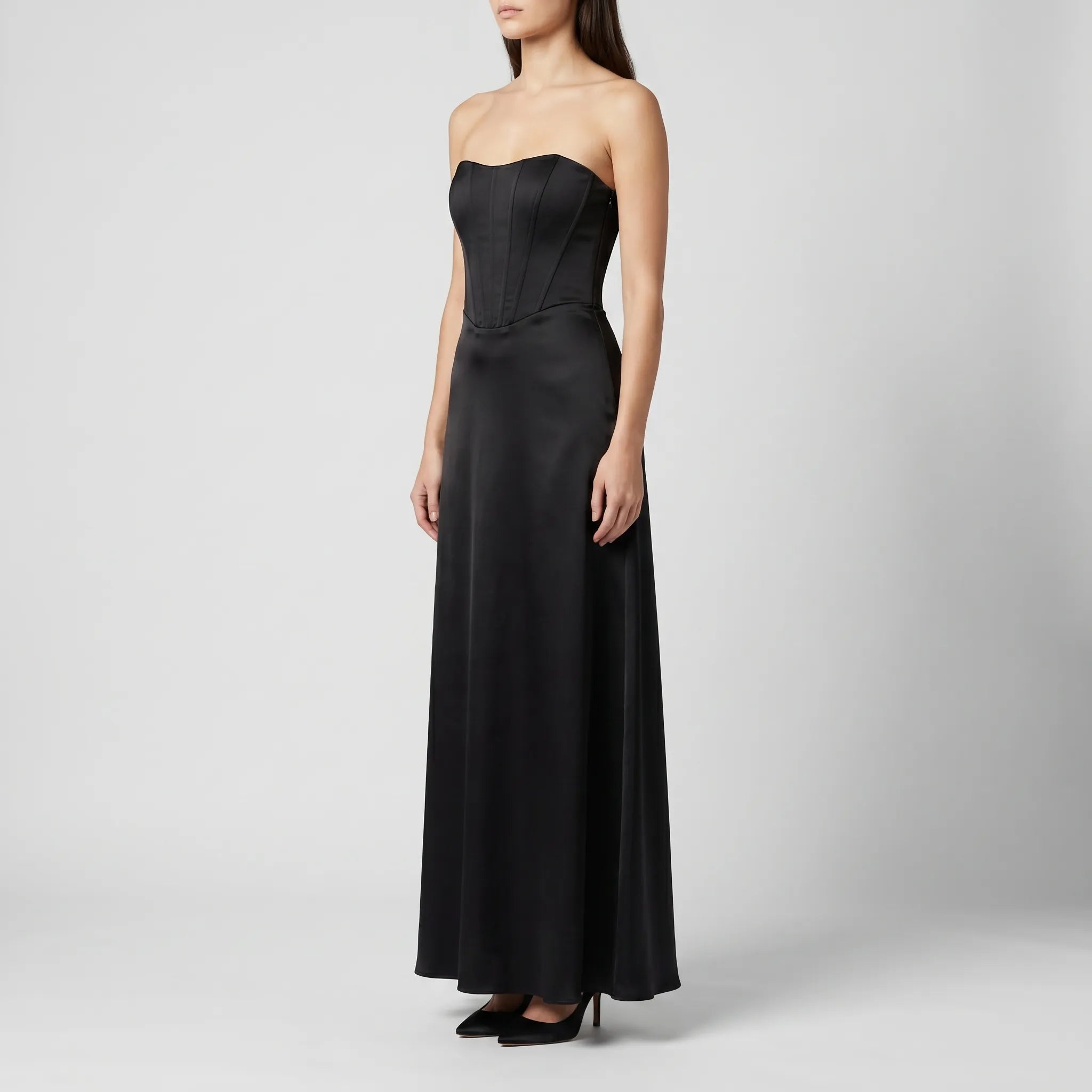 Women's Strapless Maxi Dress - Elegant Draped for Occasions