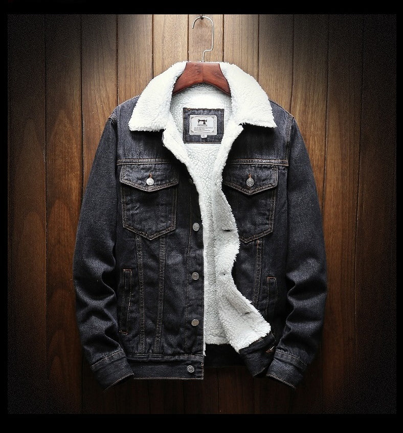 Men's Fur-Lined Button-Front Denim Jacket