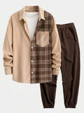 Men's Corduroy Button Shirt and Jogger Pants Set - Black