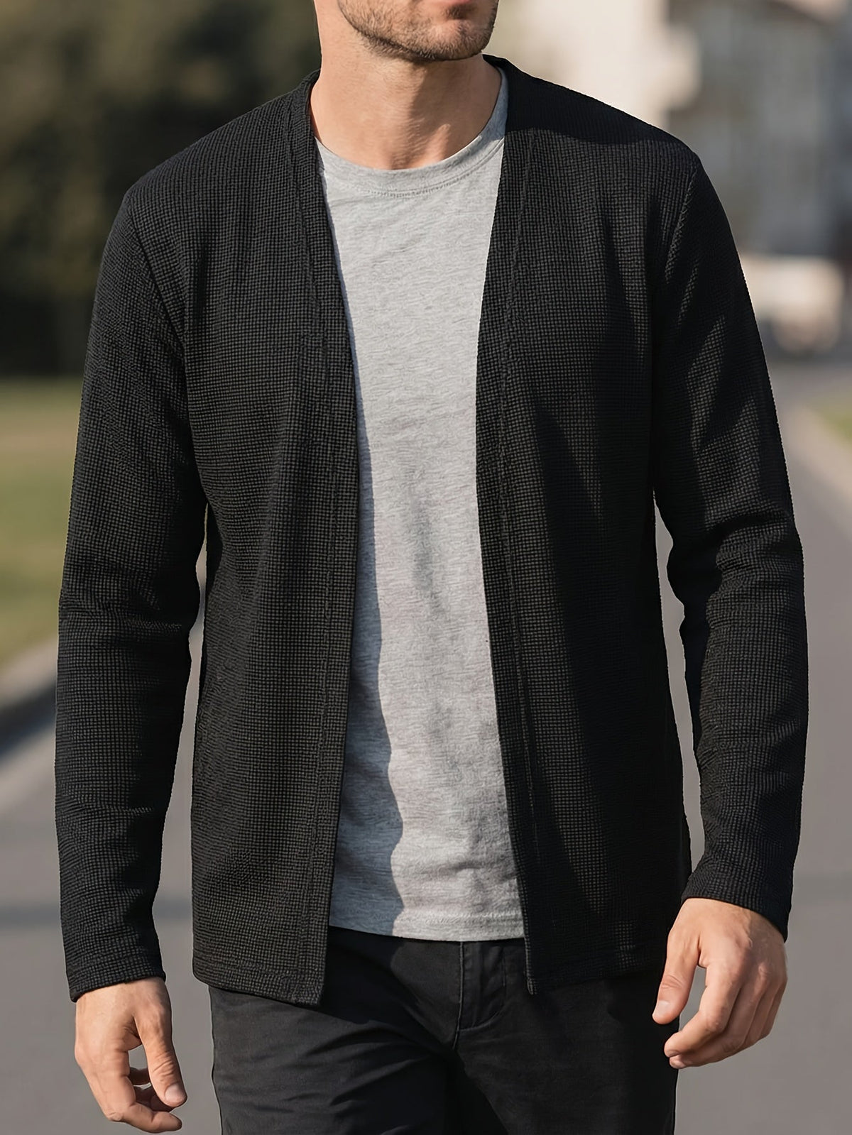 Men's Open-Front Textured Cardigan