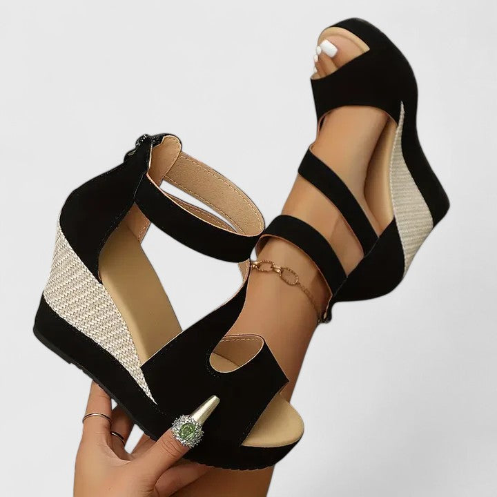 Women's Orthopedic Woven Wedge Sandals - Black
