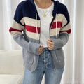 Women's Ribbed Color-Block Hooded Zip Cardigan - Polychrome