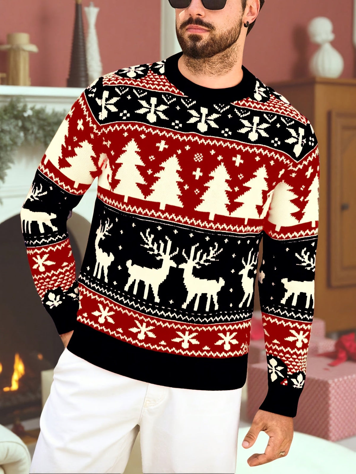 Women's Festive Knit Christmas Sweater with Winter Motifs