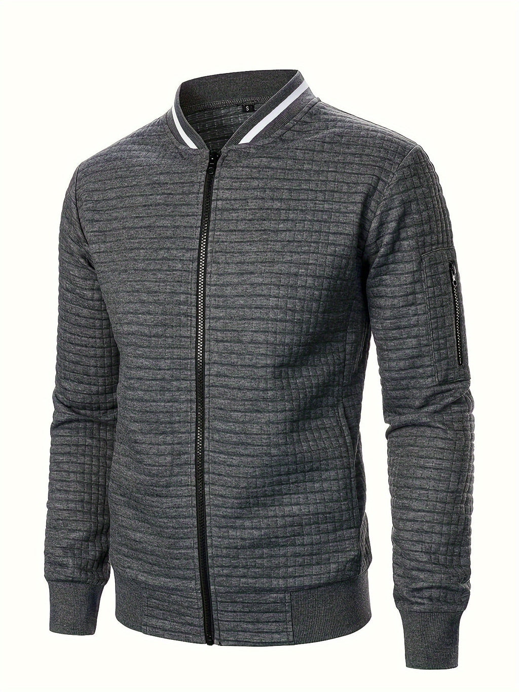 Men's Textured Zip-Up Bomber Jacket