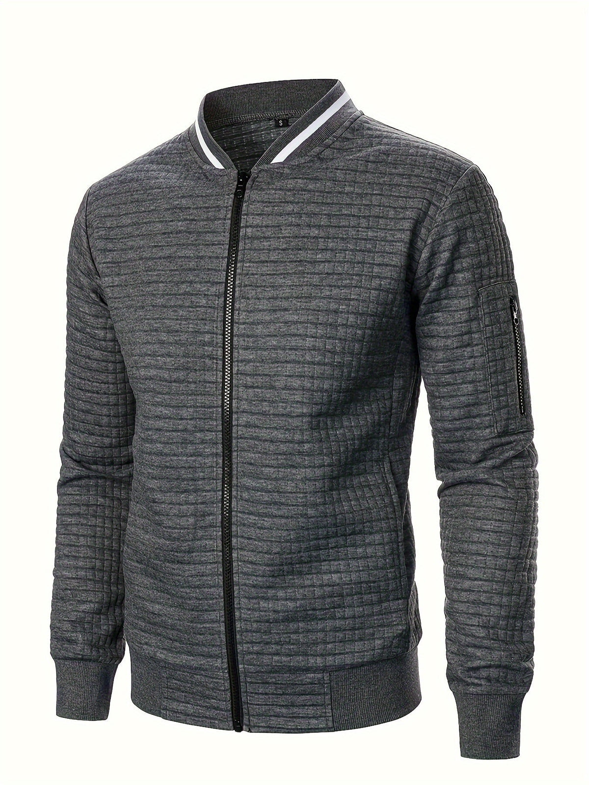 Men's Textured Zip-Up Bomber Jacket