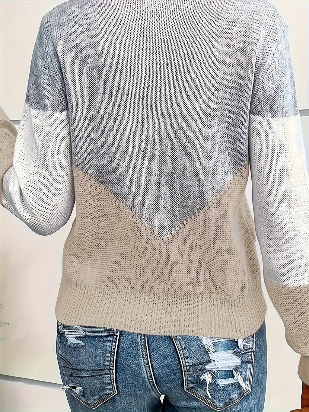 Women's Colorblock V-Neck Pullover Sweater