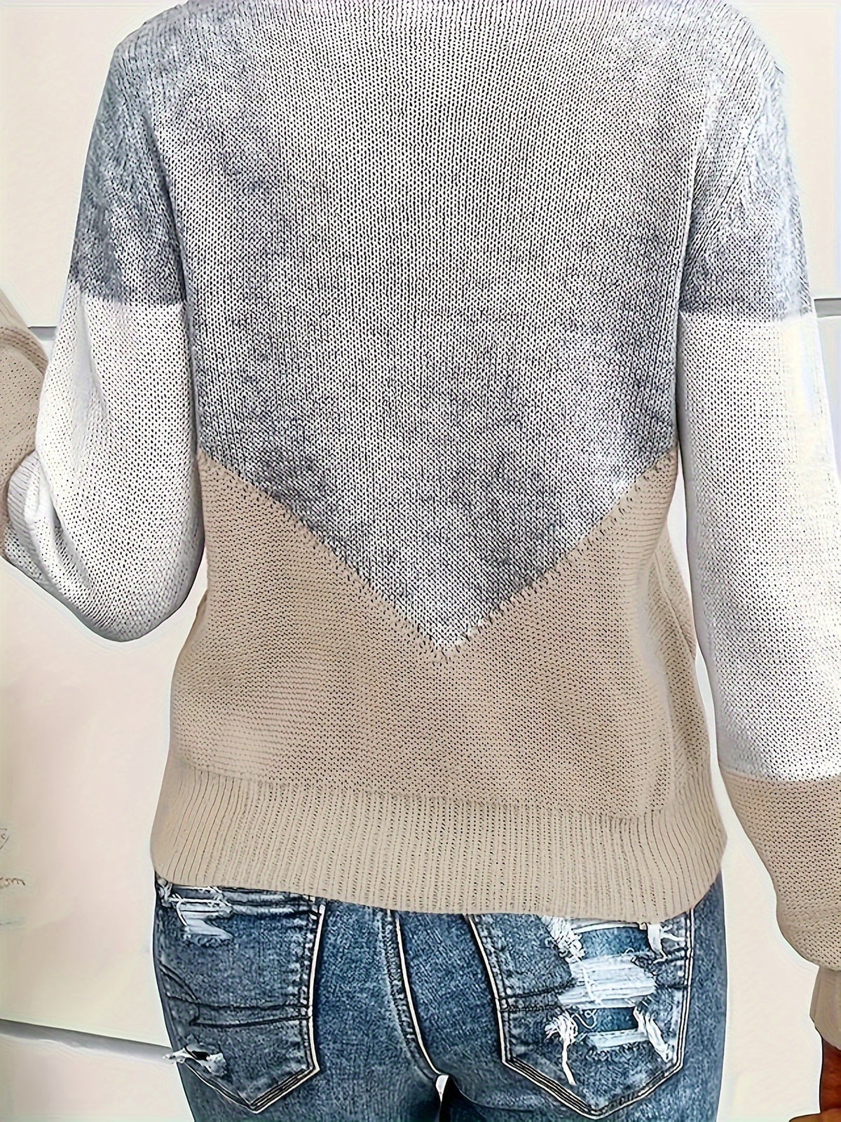 Women's Colorblock V-Neck Pullover Sweater