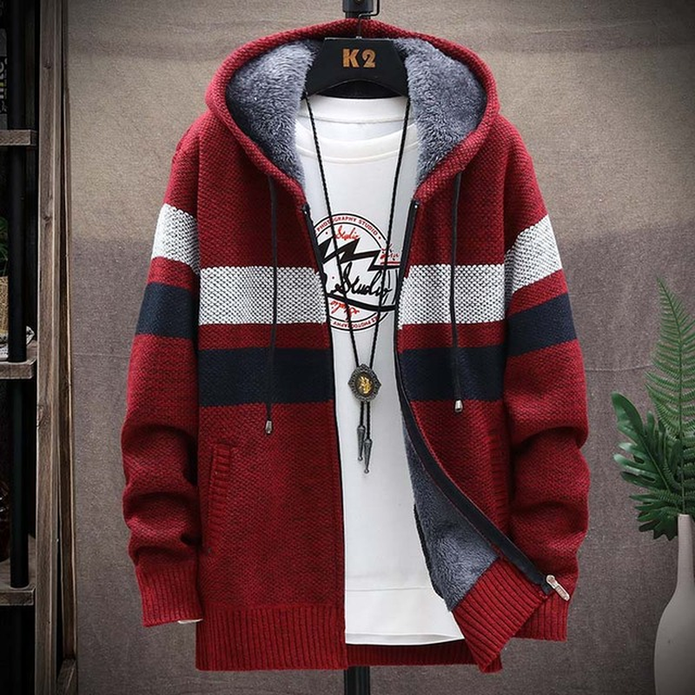 Men's Lightweight Longline Hooded Cardigan - Red