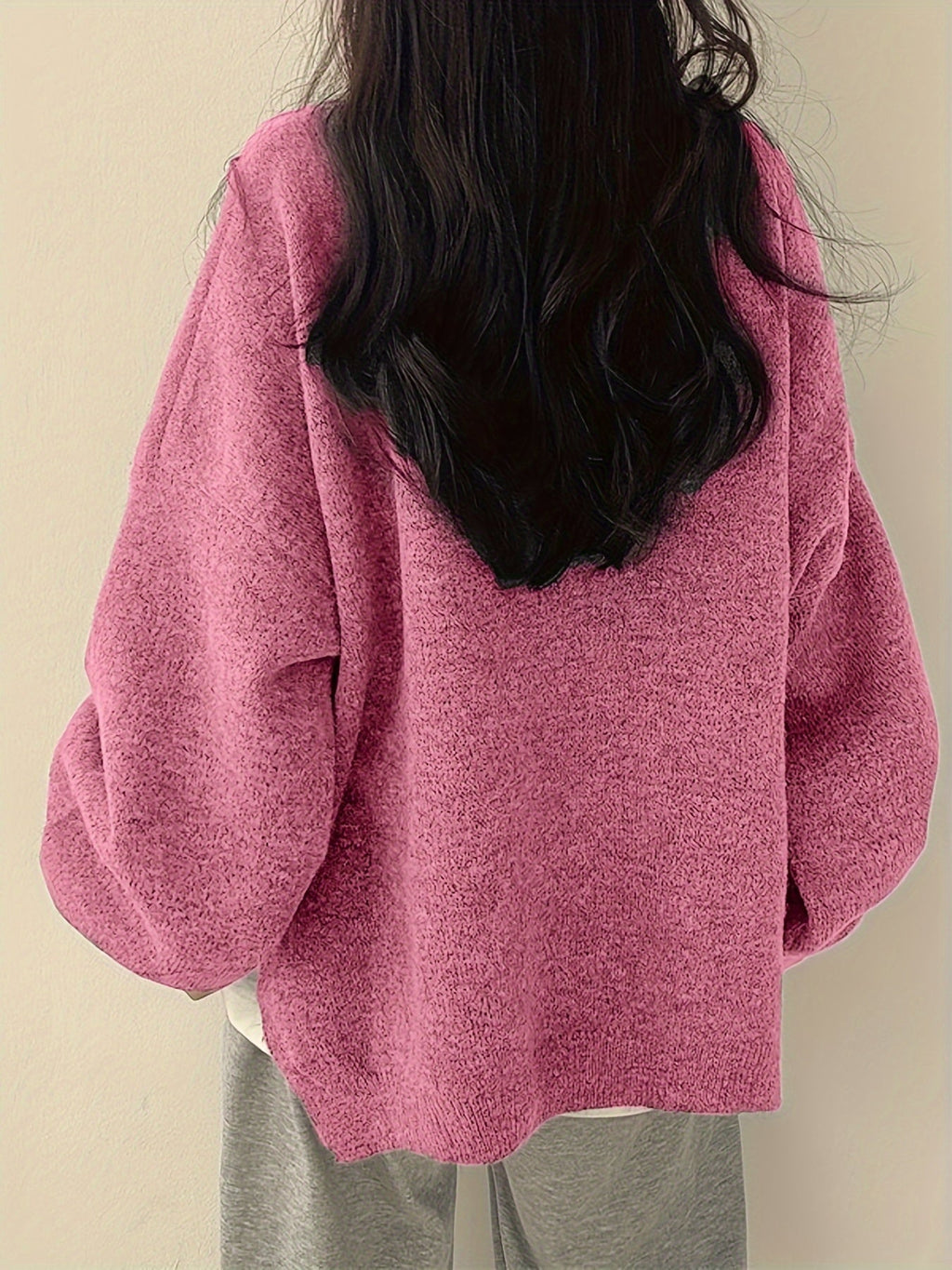 Women's Thick Knit Relaxed Round Neck Drop-Shoulder Pullover